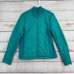 prAna Diva Quilted Fleece Lined Full Zip Jacket Womens M Turquoise Green Blue